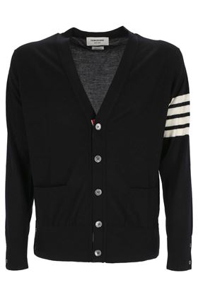 Navy blue merino classic V-neck cardigan THOM BROWNE | MKC002AY1014415